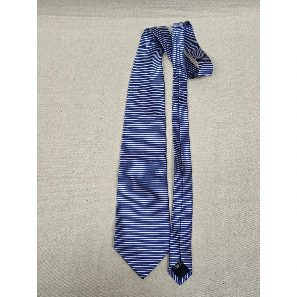 Nordstrom Mens Silk Tie Blue White Horizontal Striped‎ Hand Made in Italy